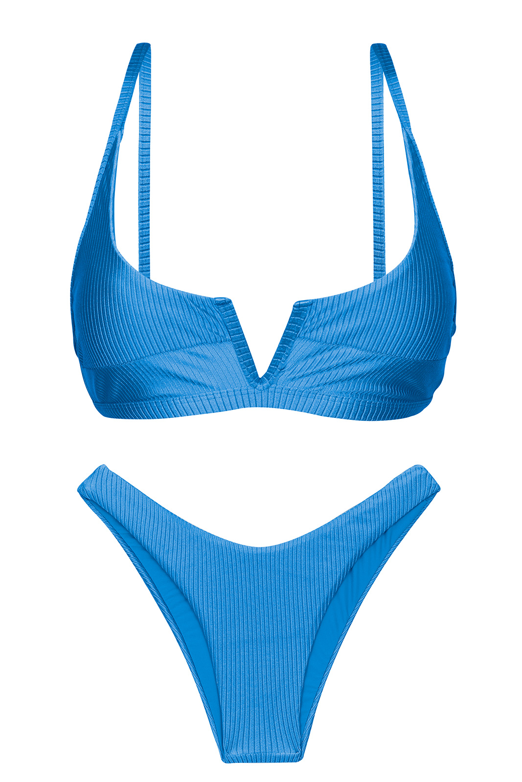 Textured Blue High Bikini With Bralette Top - Eden-enseada Bra-v High-leg - Rio de Sol