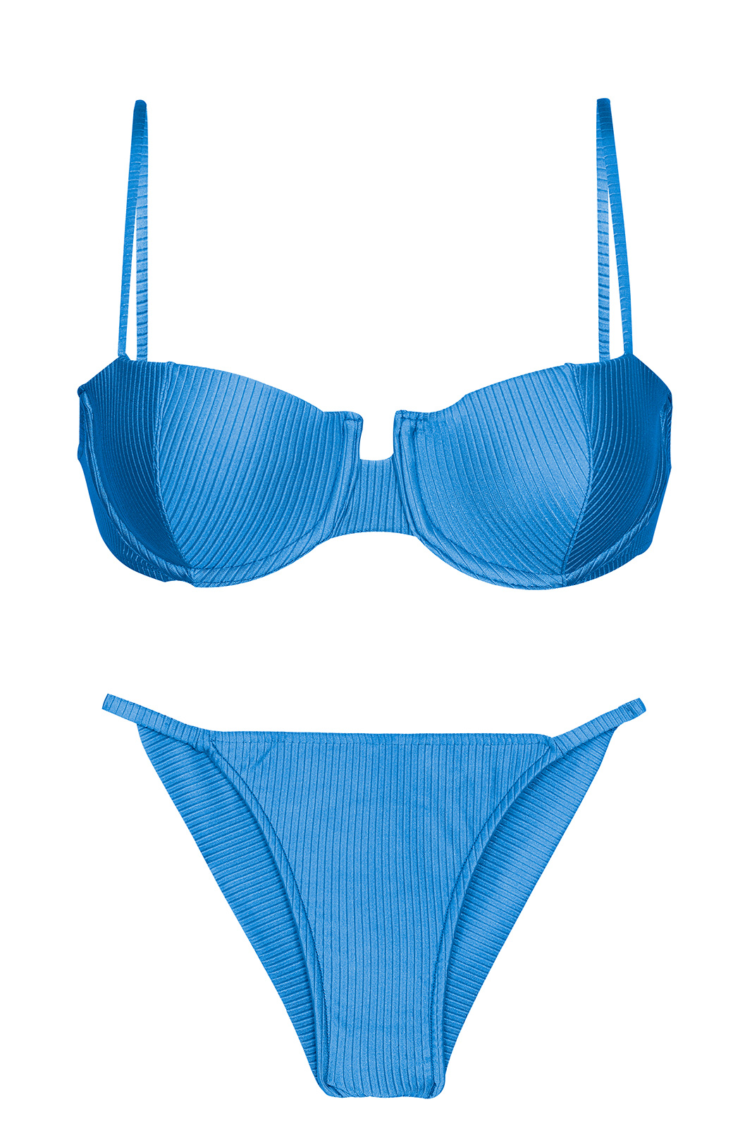 Textured Blue Cheeky Bikini With Balconette Top Set Eden Enseada