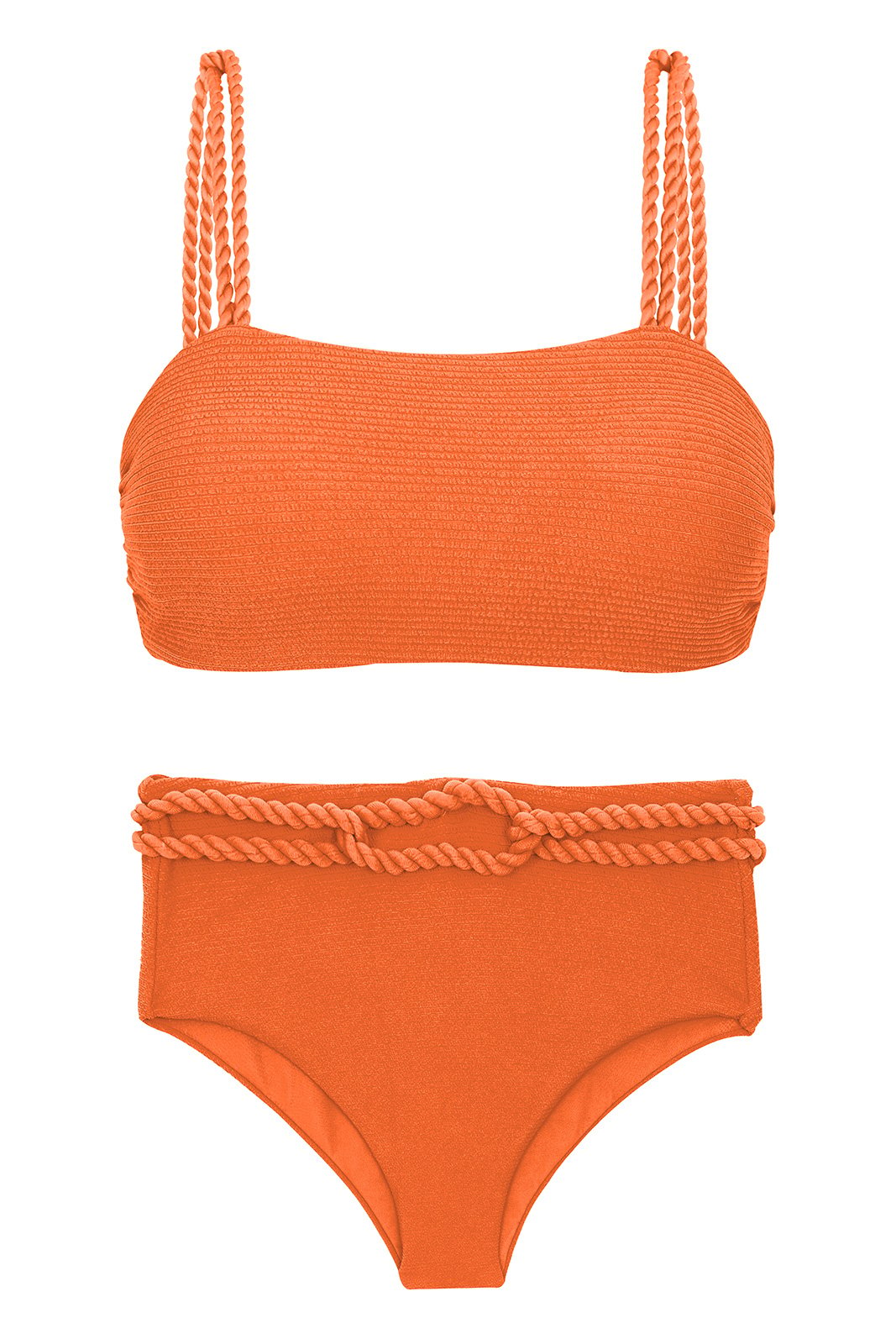 Orange Textured High Waist Bikini With Twisted Rope - St-tropez-tangerina Reto Hotpant-high - Rio de Sol