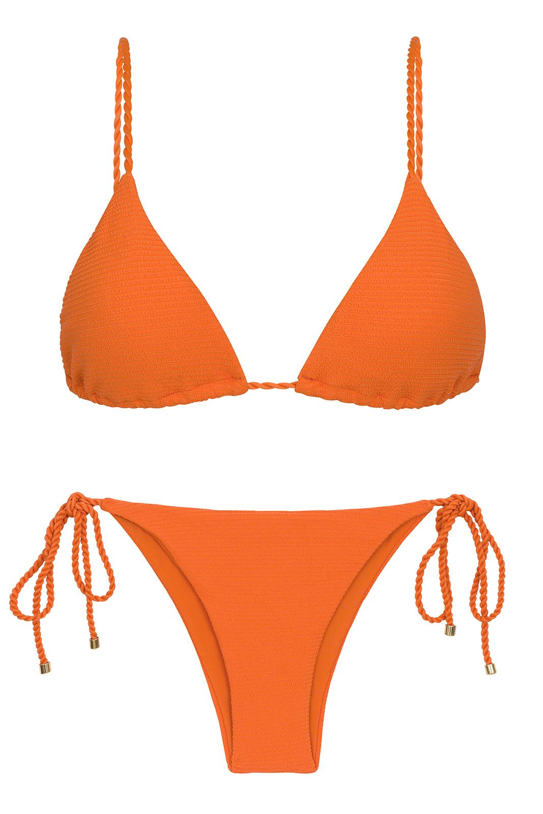 Orange Textured Brazilian Bikini With Twisted Ties Set St Tropez Tangerina Tri Inv Ibiza Rio