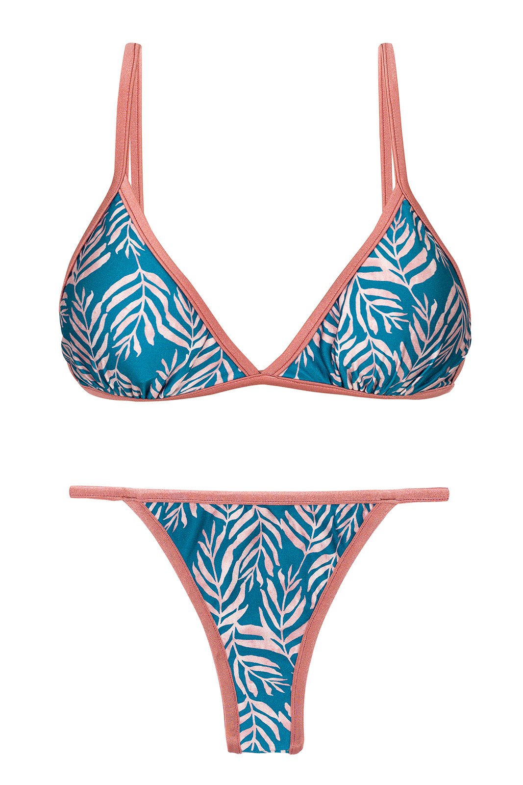rand wandelen Bloeien Blue Brazilian Bikini With Thin Sides And Leaves Pattern - Set Palms-blue  Tri-fixo California - Rio de Sol