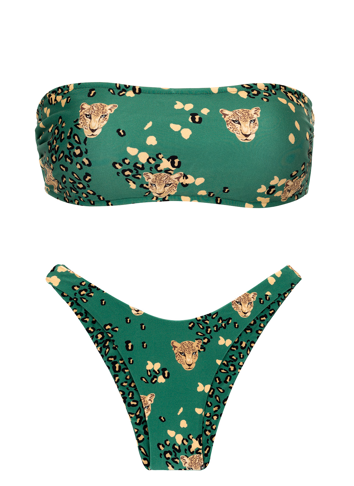 Leopard Pattern Green Bandeau Bikini And Tanga Set Roar Green Bandeau Reto High Leg Rio De Sol