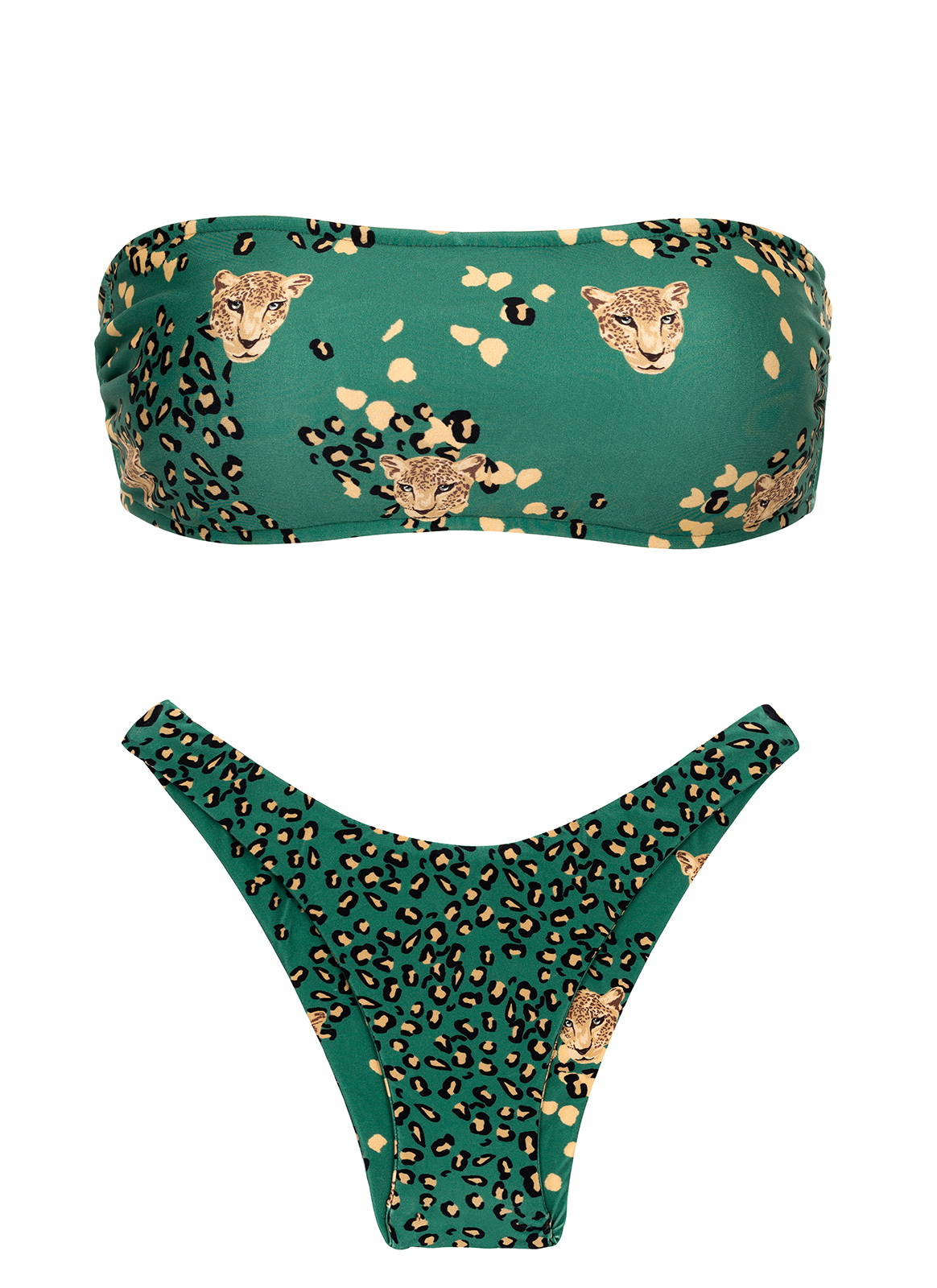 grillen koppeling Ook Bandeau Bikini En Tanga Bikinibroekje Met Luipaardprint - Groen - Set  Roar-green Bandeau-reto High-leg - Rio de Sol