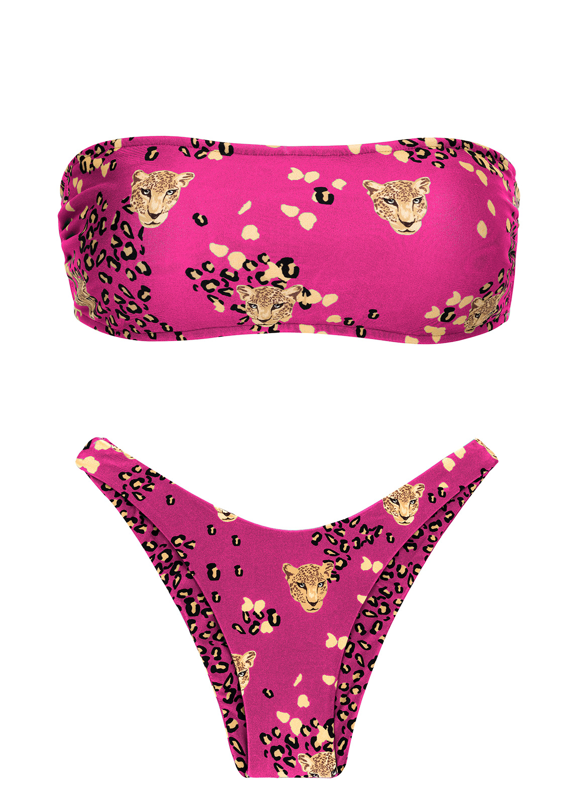 Pink Leopard Print Bandeau Bikini And Tanga Set Roar Pink Bandeau Reto High Leg Rio De Sol 9179