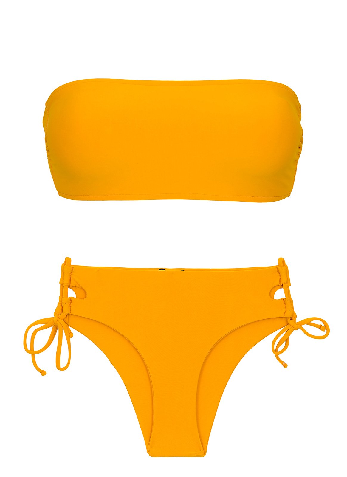 Orange Bandeau Pull On Bikini With Double Side Tie Bottom Set Uv 