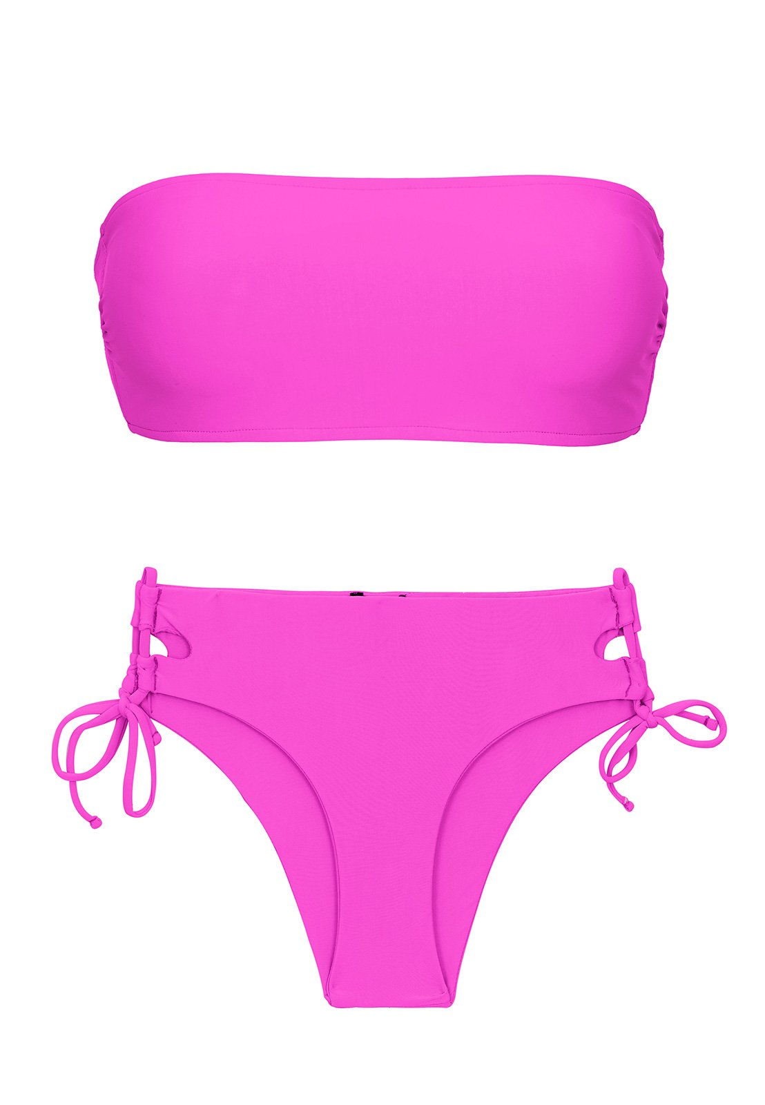 Magenta Pink Bandeau Bikini With Double Sides Tie Set Uv Pink Bandeau