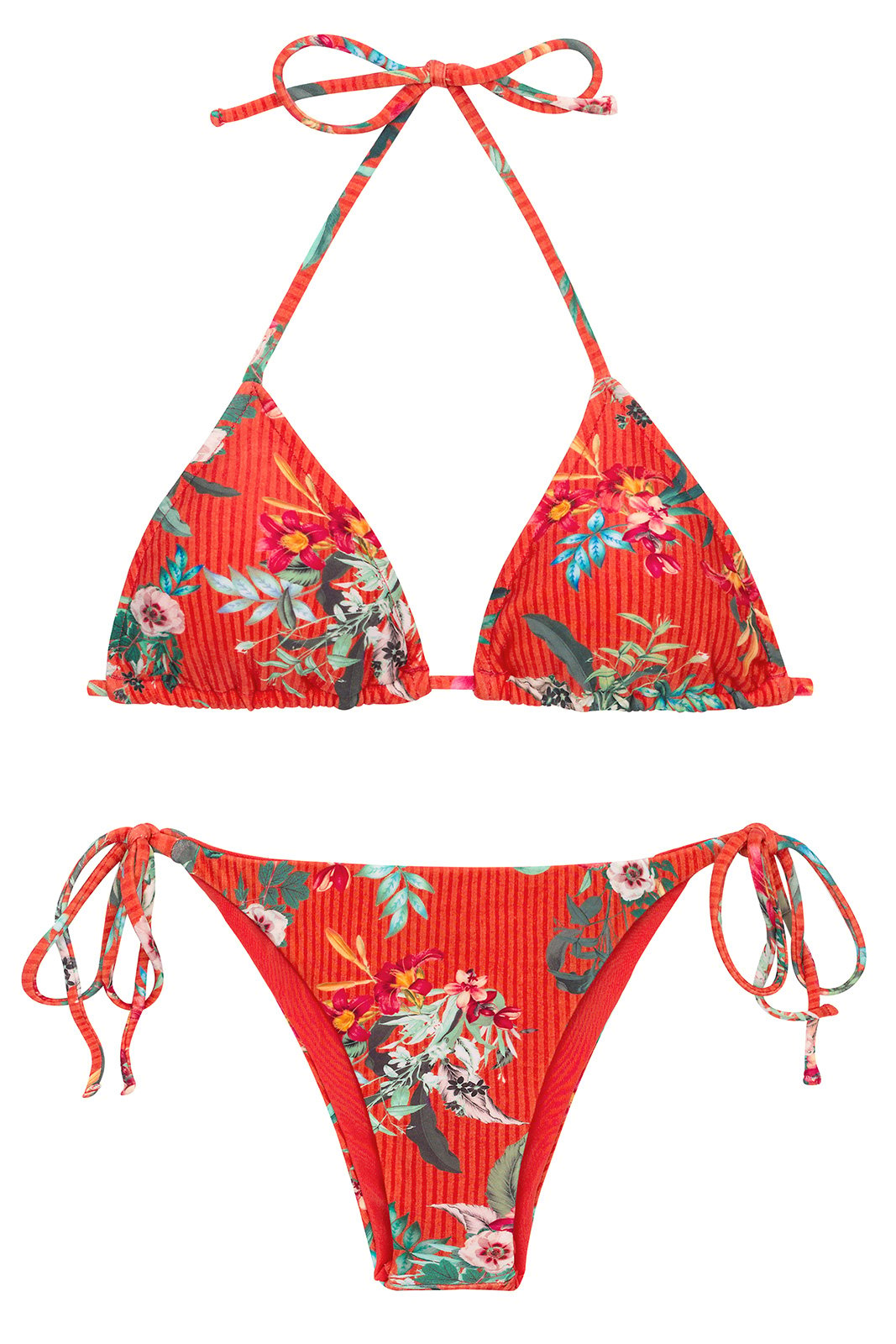 Flower Pattern Side Tie Triangle Bikini Set Bikinis Triangle Bikini