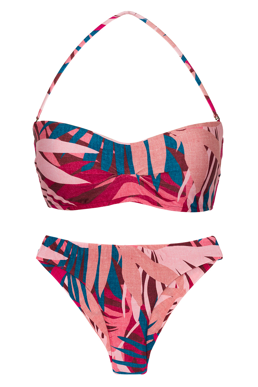 Complex Lui Van God Pink & Blue Brazilian Fixed Scrunch Bikini - Set Yucca Bandeau-pli Nice -  Rio de Sol
