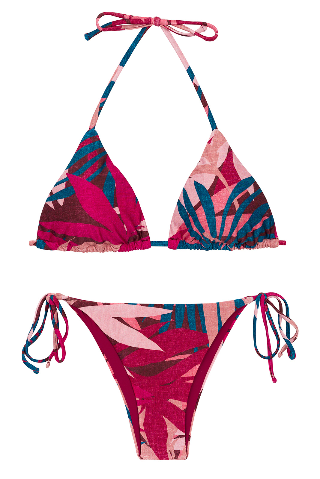 Beweegt niet Installeren Beroemdheid Pink & Blue Side-tie Bikini With Leaf Print - Set Yucca Tri-inv Ibiza - Rio  de Sol