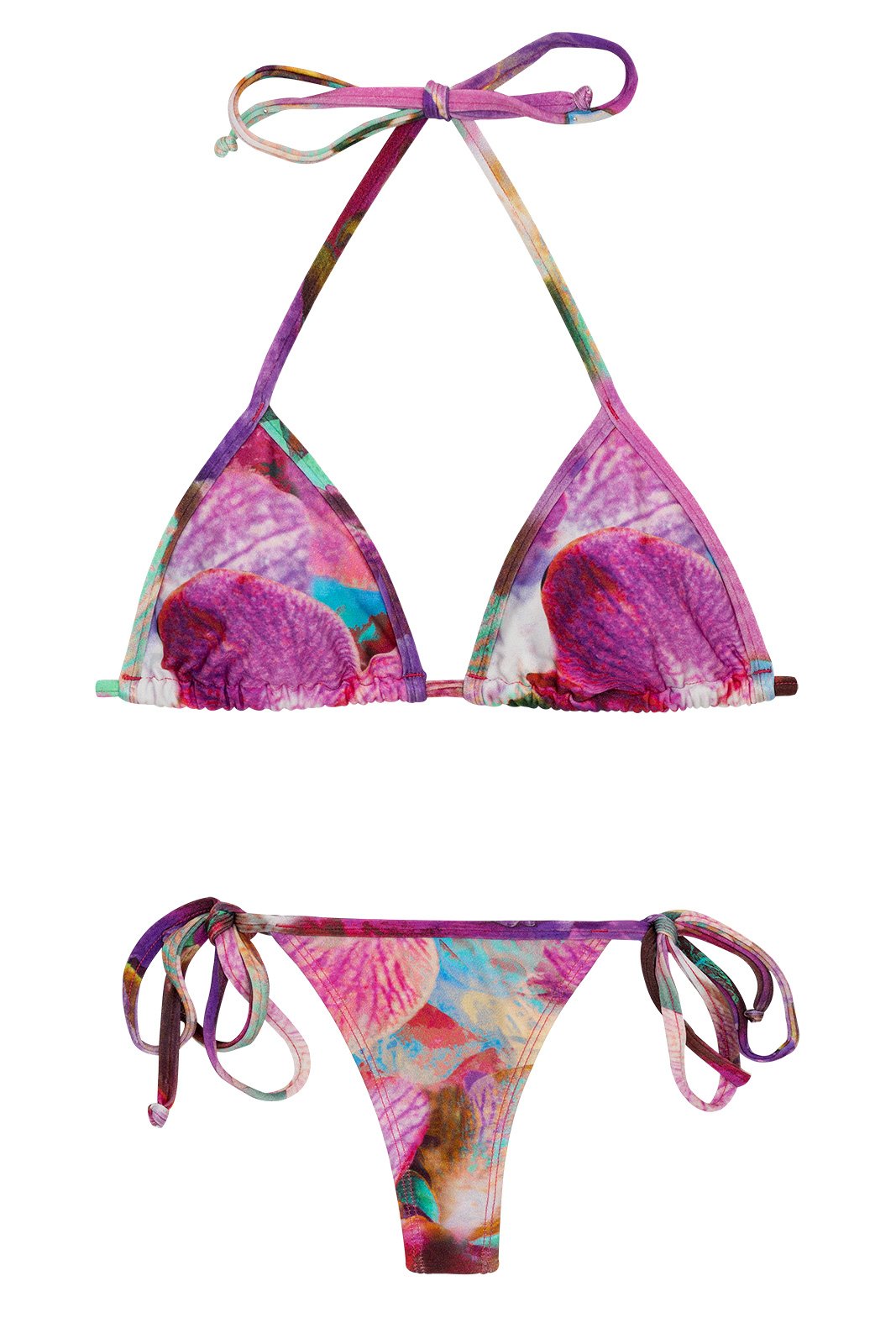 Side Tie String Bikini In Pink And Purple Flowers Tri Micro Maxi Flower Purple Rio De Sol