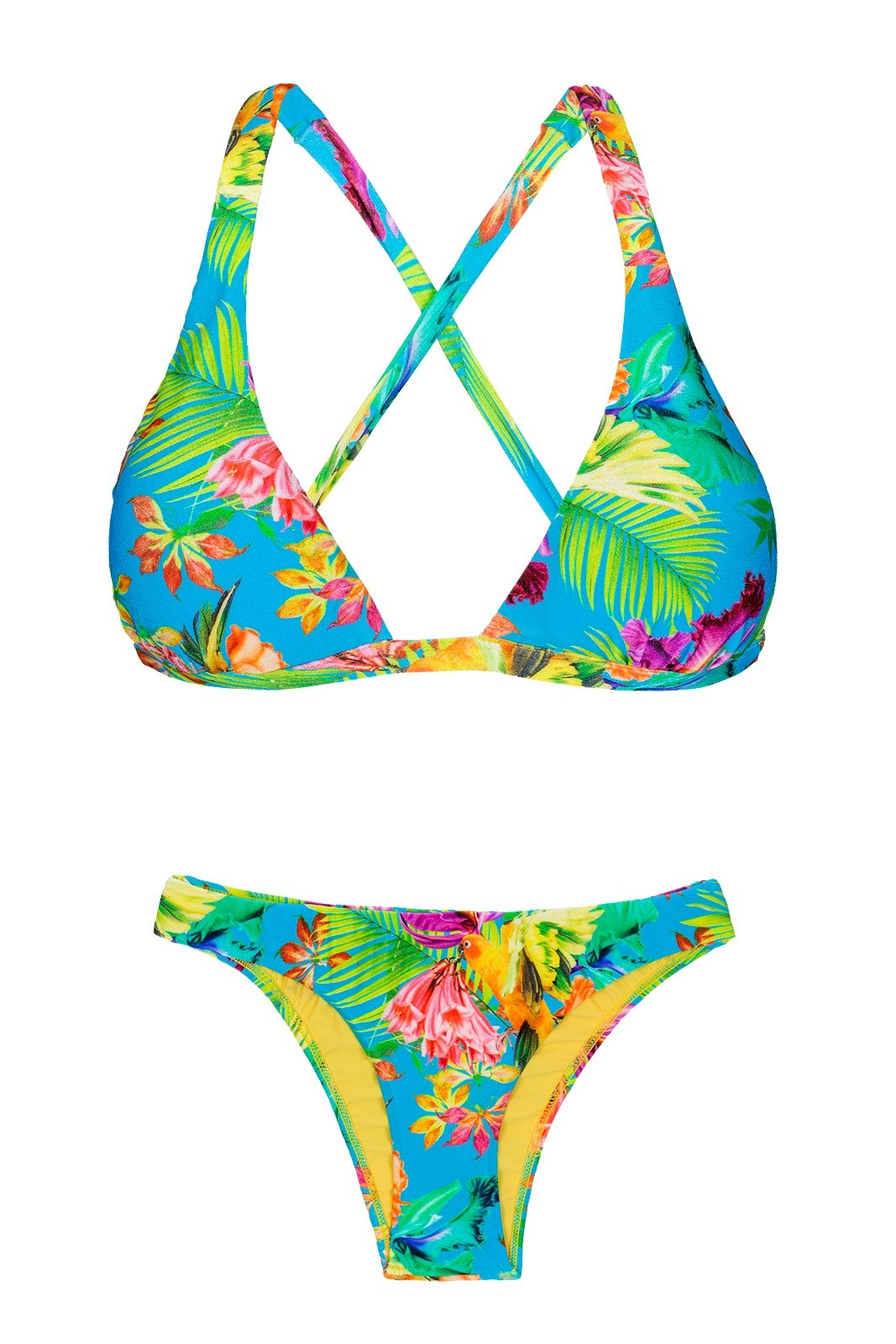 Striped Trim Tropical Print Triangle Bikini Set Triangle My Xxx Hot Girl