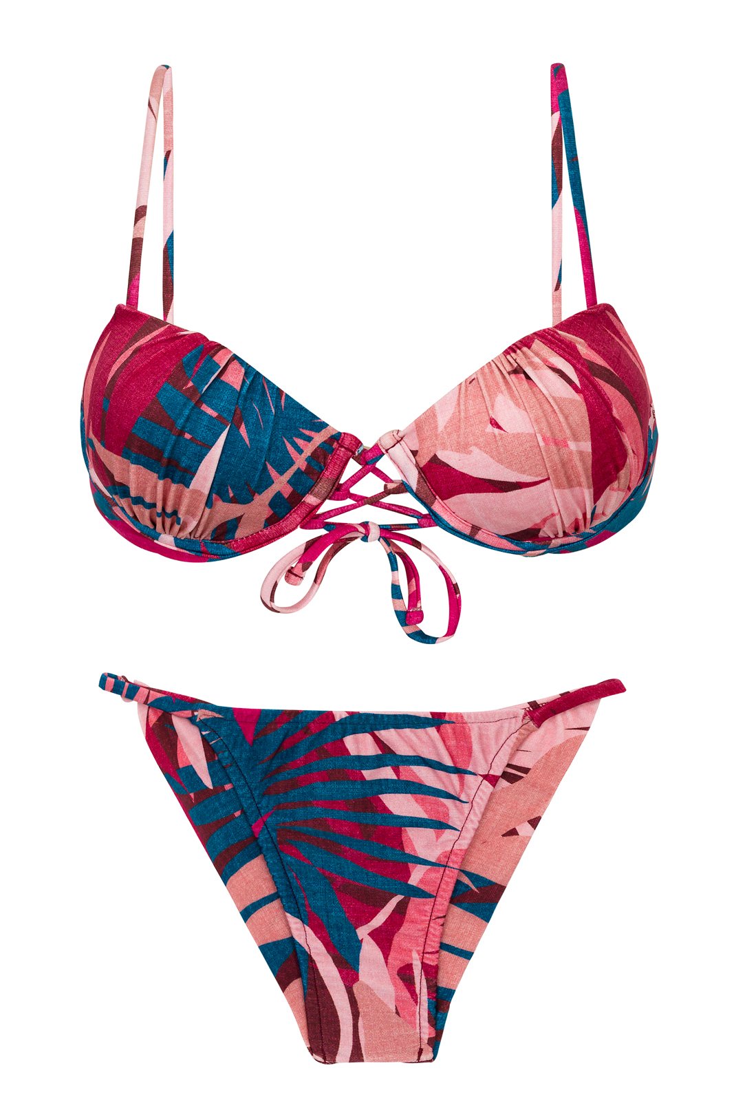 Pink & Blue Cheeky Brazilian Bikini With Leaf Print - Set Yucca ...