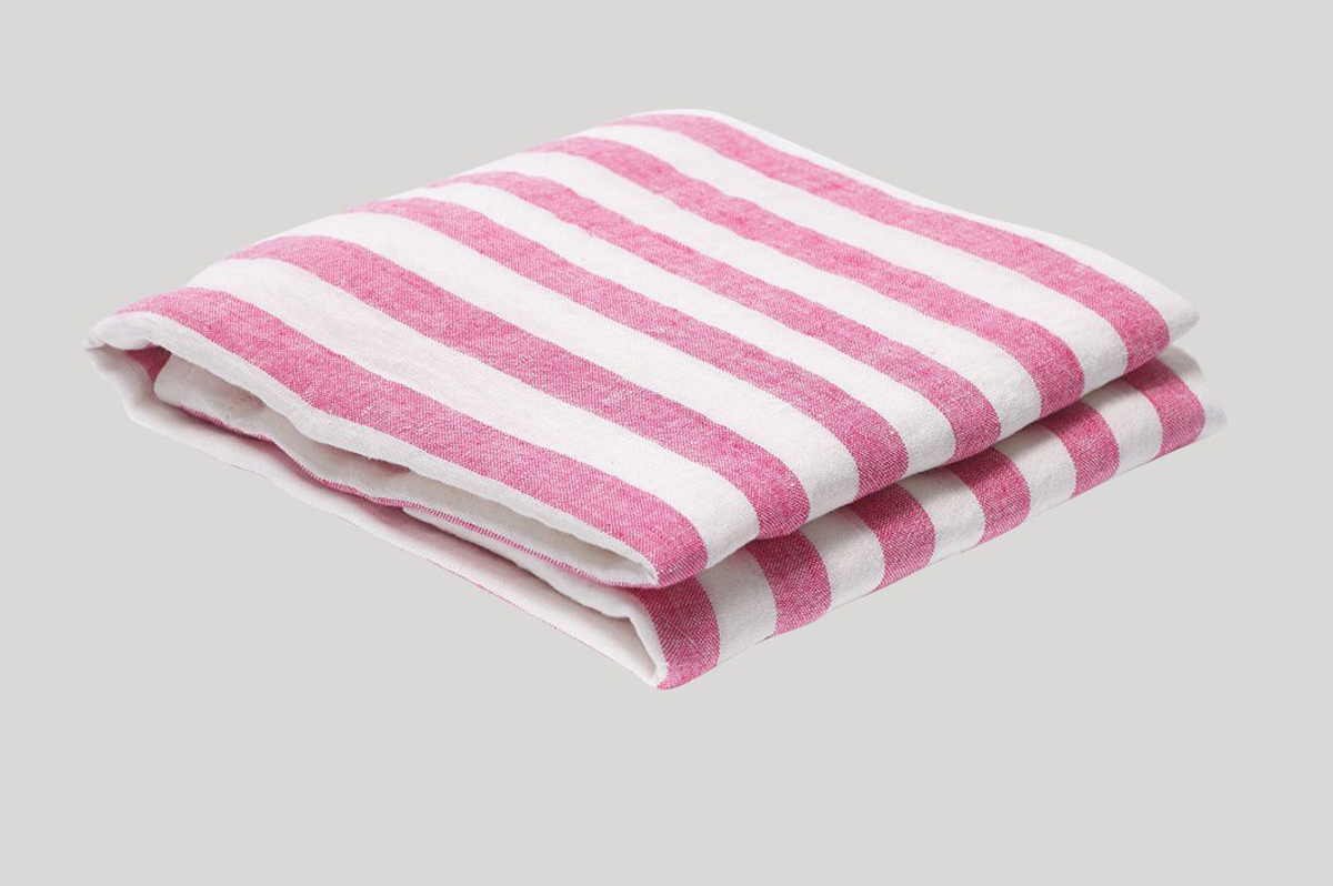 Pludmales dvielis Stripe Linen Beach Towel Pink & White
