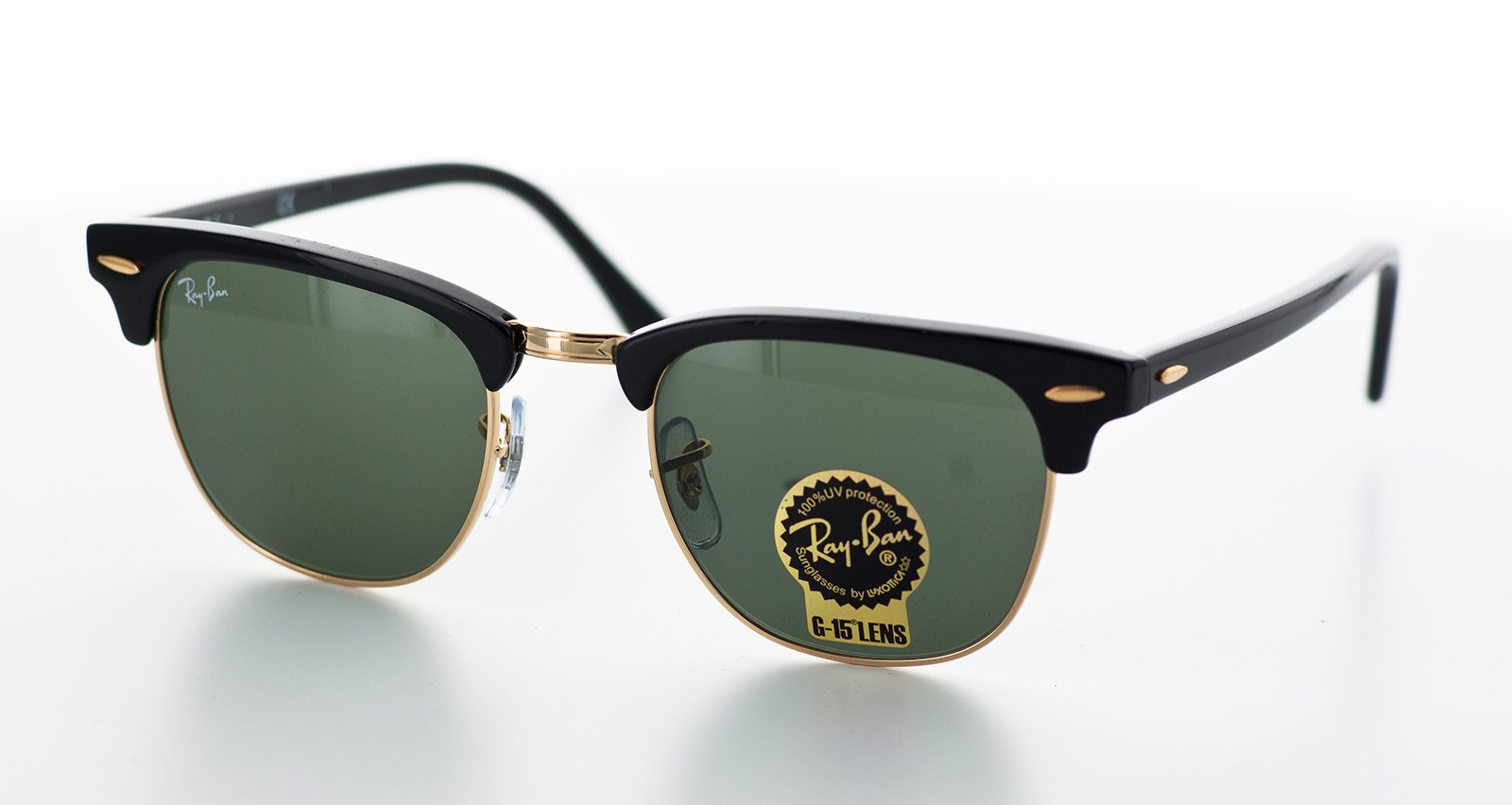 Sunglasses, Black And Gold Coloured Frames, Green Lenses - Clubmaster ...