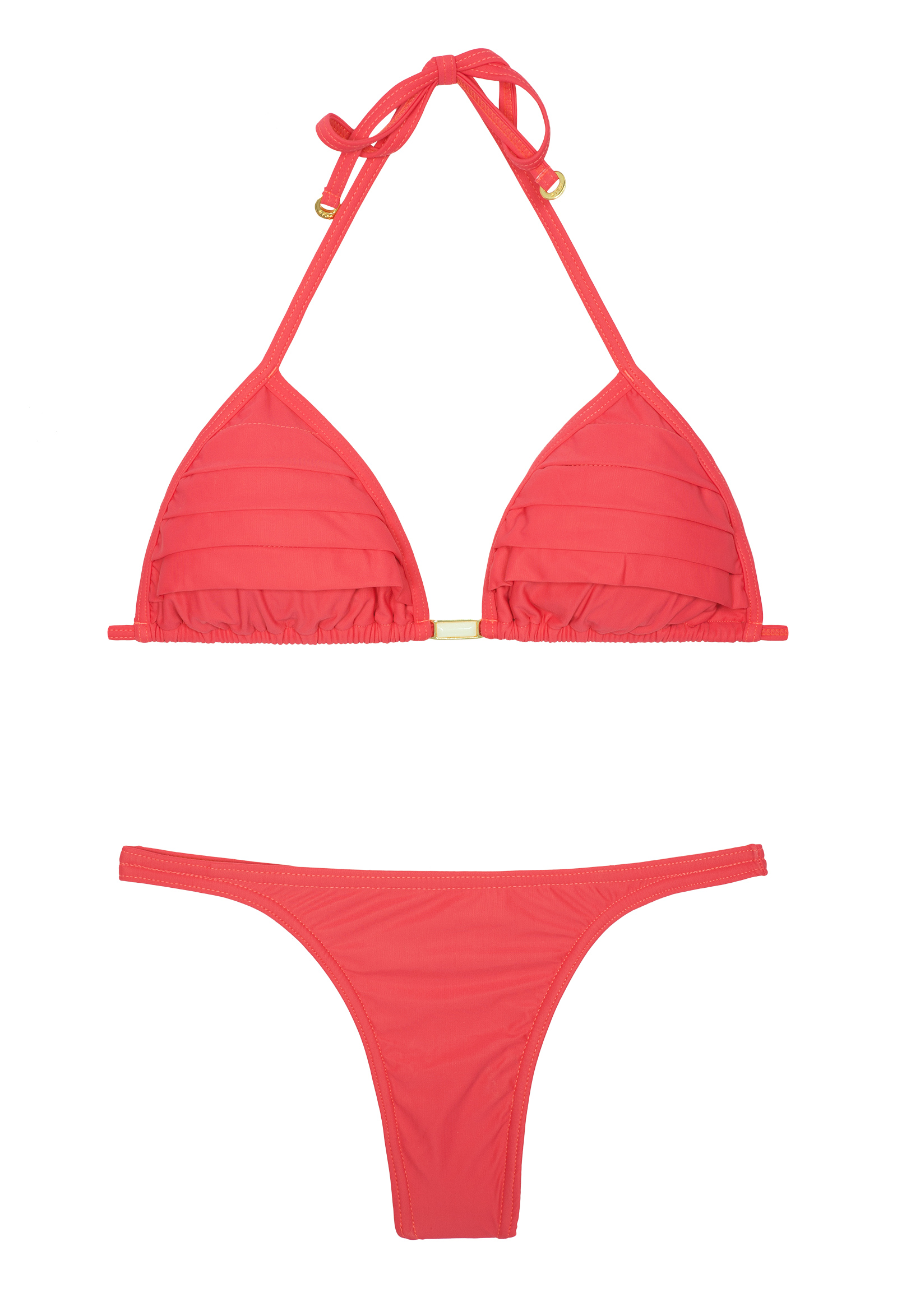 La Playa Pink, Triangle String Bikini With Flounces - Prega Frutilly