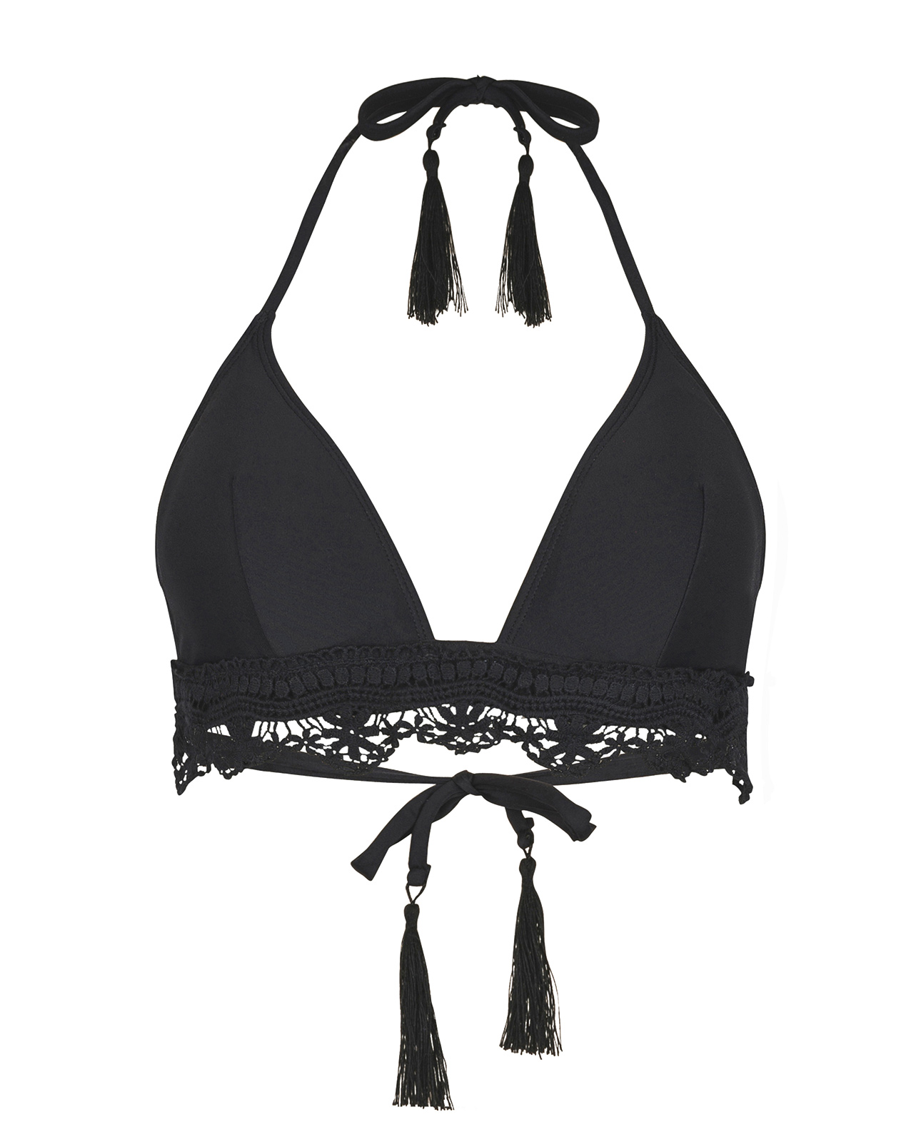 Black Triangle Top With Crochet Frills - Soutien Laceswim Black