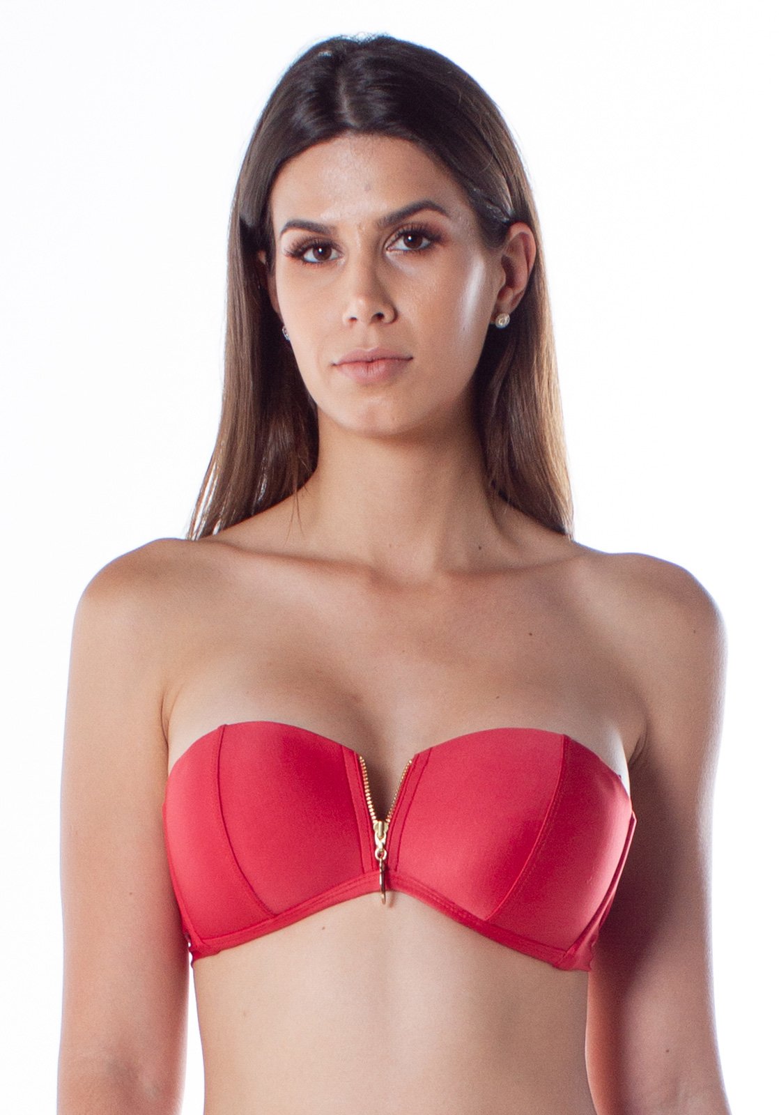 Padded Red Bandeau Bikini Top With A Zipper Top Ziper Ibis Lua Morena