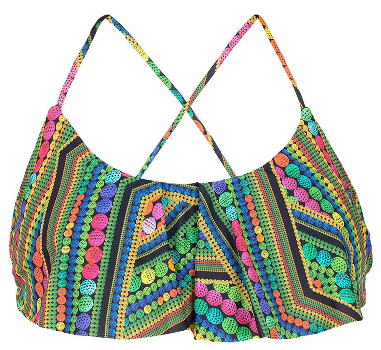 Geometric Print Cropped Bikini Top - Soutien Tricotart Babado - Rio de Sol