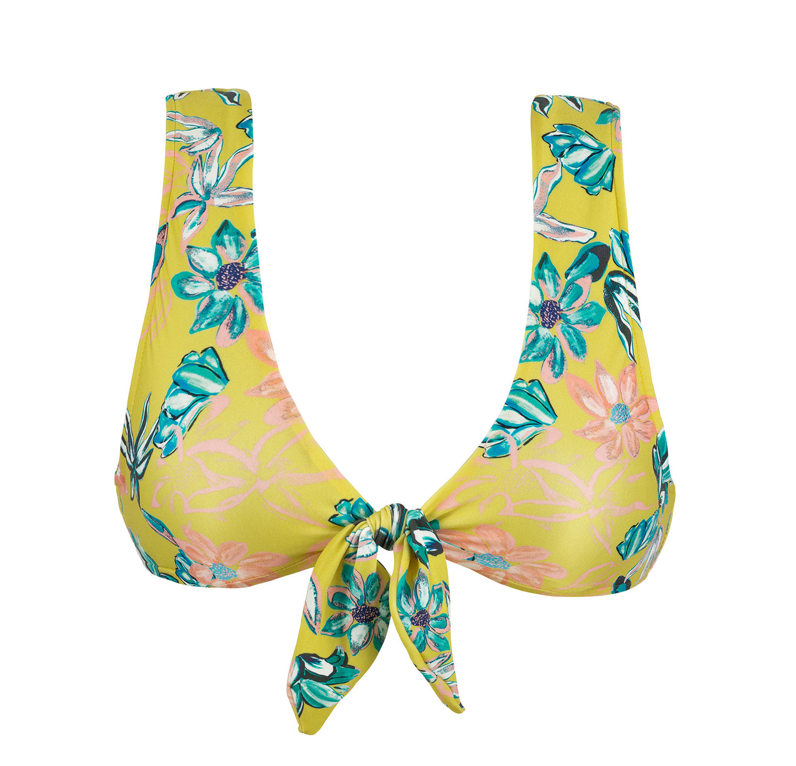 Yellow Bra Top With Front Knot In Floral Print - Top Florescer Highleg ...
