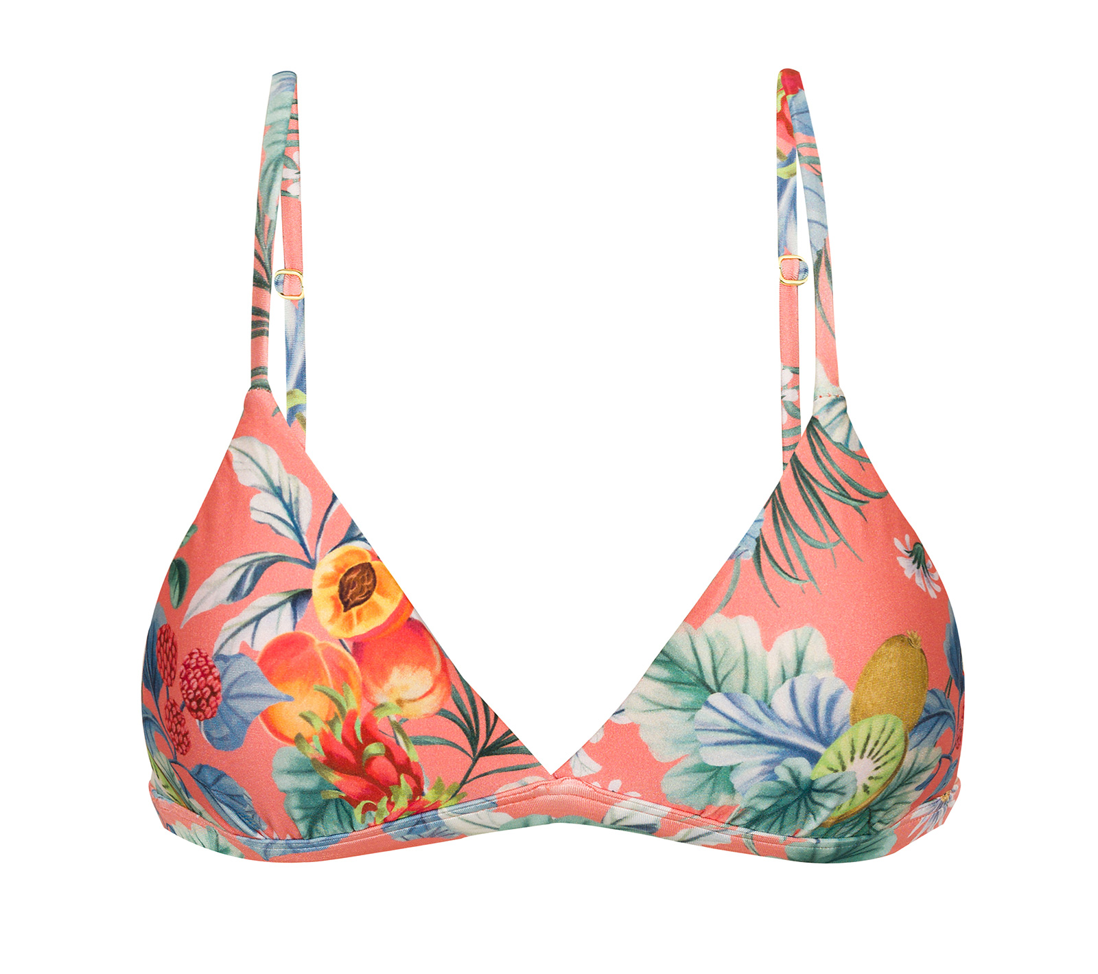 Coral Pink Print Adjustable Triangle Bikini Top - Top Frutti Tri-fixo ...