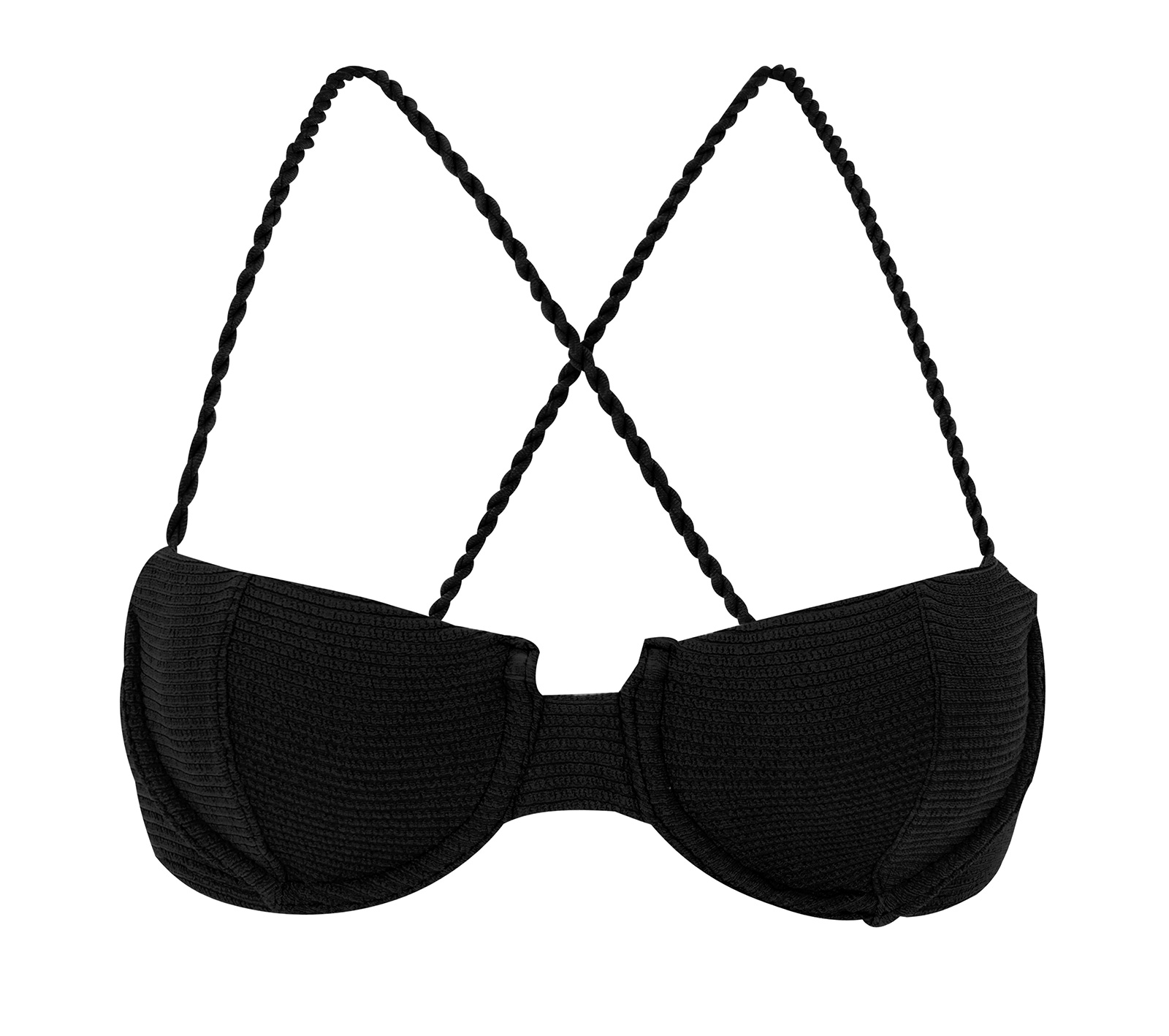 Textured Black Balconette Top With Crossed Straps Top St Tropez Black