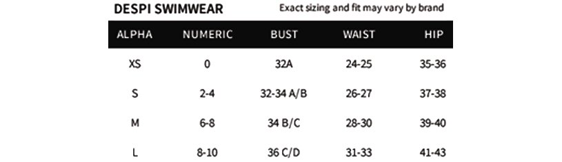 Despi Swimwear Size Chart