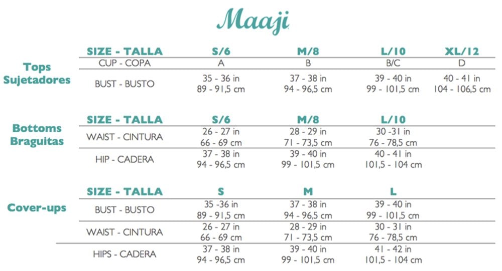Maaji Swim Size Chart